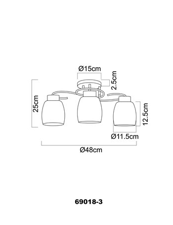 Pessoa iv plafoniera metallo nero 3x E27 IP20