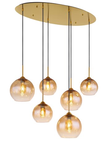 Jamessa lampada a sospensione metallo color ottone satinato  6x e27