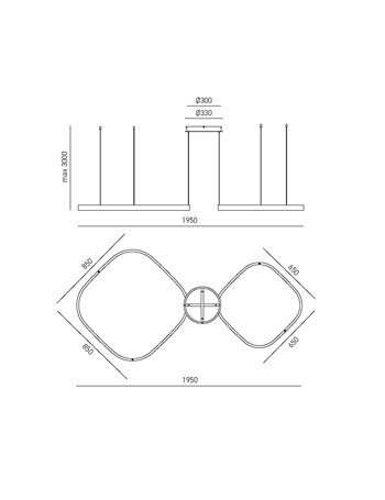 Criseide sospensione doppio quadrato led decentrabileoro spazzolato 90W(40W+50W)