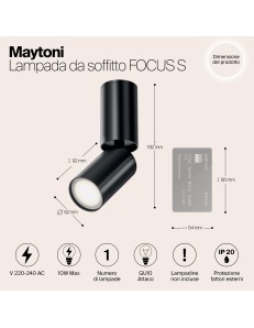 Lampada da soffitto FOCUS S nero GU10 Technical 2
