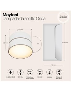 Lampada da soffitto Onda bianco LED Technical 2