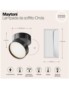 Lampada da soffitto Onda nero LED Technical 2