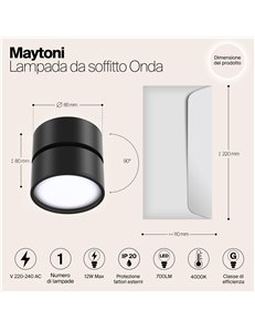 Lampada da soffitto Onda nero LED Technical 2