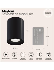 Lampada da soffitto Slim nero GU10 Technical 2