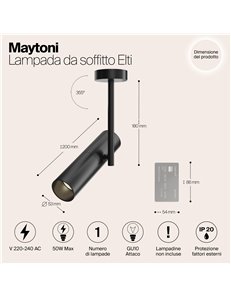 Lampada da soffitto Elti nero GU10 Technical 2