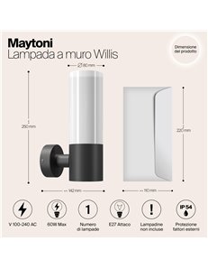 Applique da giardino Willis nero E27 Outdoor 2