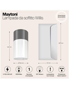 Lampada da soffitto Willis grafite E27 Outdoor 2