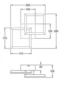 Bard applique LED21w doppio quadrato dimmerabile antracite 2