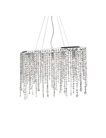 IDEAL LUX: Rain sospensione 5 luci con elementi in cristallo molato ottagonali, quadrati
