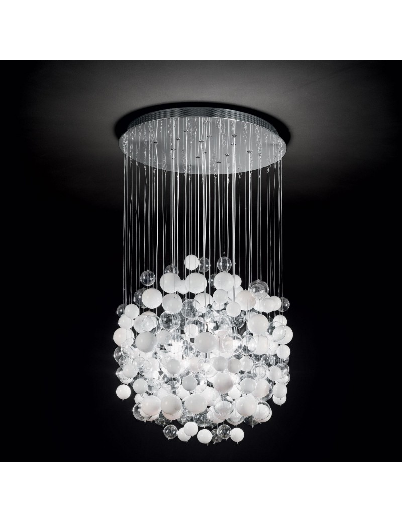 IDEAL LUX: Bollicine lampadario sospensione con 14 luci bolle di vetro bianche in offerta