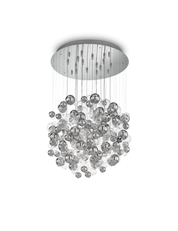 IDEAL LUX: Bollicine lampadario sospensione con 14 luci bolle di vetro trasparenti e cromo in