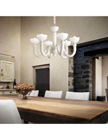 IDEAL LUX: Bon bon sp6 lampadario bracci in fusione e vetro bianco soffiato 6 luci in offerta