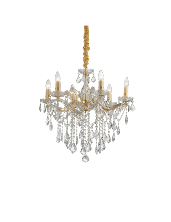 IDEAL LUX: Florian sp6 oro lampadario sospensione dorato con gocce e pendenti in cristallo in