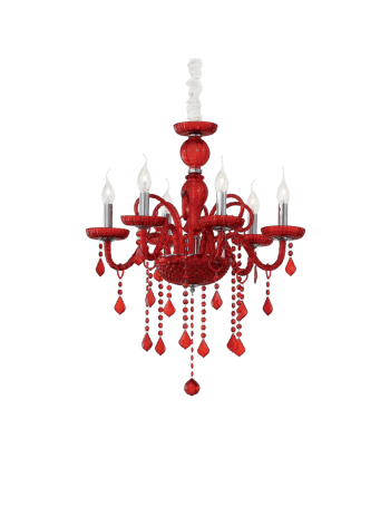 IDEAL LUX: Giudecca sp6 lampadario in vetro rosso pendagli cristallo molato 6 luci in offerta