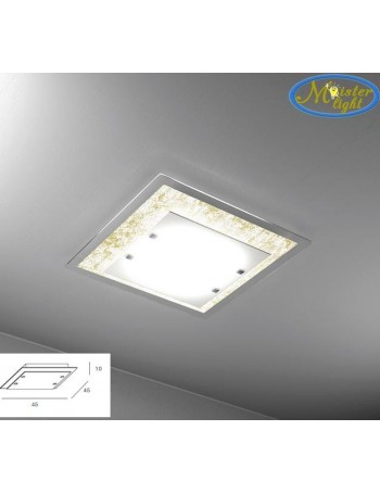 TOP LIGHT: Tray foglia oro plafoniera media soffitto in vetro extrachiaro montatura metallo in