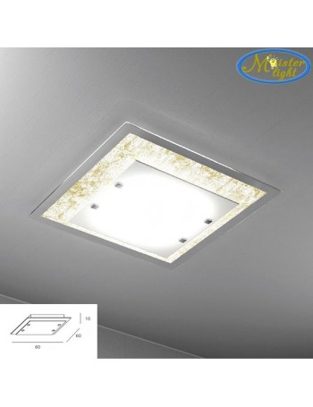 TOP LIGHT: Tray foglia oro plafoniera grande soffitto in vetro extrachiaro montatura metallo in