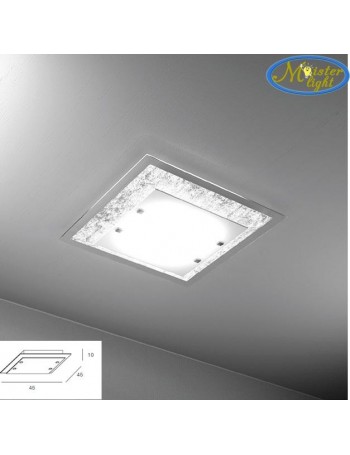 TOP LIGHT: Tray foglia argento plafoniera media soffitto in vetro extrachiaro montatura metallo in