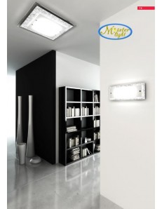 TOP LIGHT: Tray foglia argento plafoniera media soffitto in vetro extrachiaro montatura metallo in 2