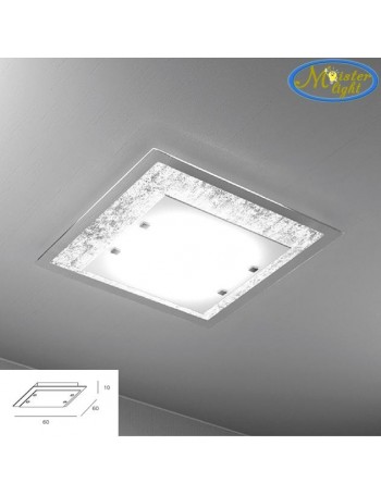 TOP LIGHT: Tray foglia argento plafoniera grande soffitto in vetro extrachiaro montatura metallo in