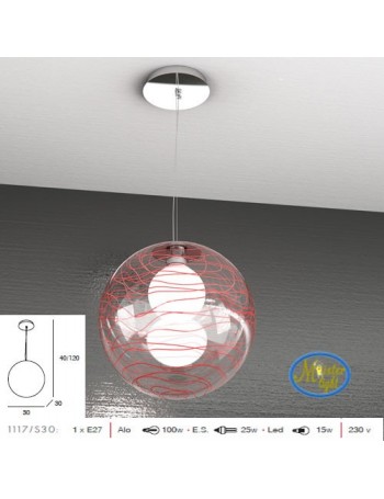 TOP LIGHT: Moon sospensione sfera trasparente decoro rosso altezza regolabile 30cm in offerta