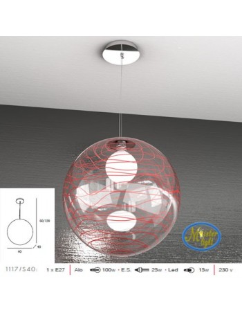 TOP LIGHT: Moon sospensione sfera trasparente decoro rosso altezza regolabile 40cm in offerta