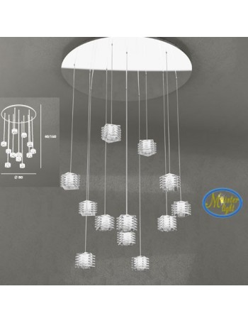 TOP LIGHT: Rubik sospensione 12 cubi in cristallo sfalsato trasparente struttura in metallo in