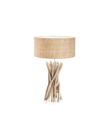 IDEAL LUX: Driftwood tl1 lume legno naturale paralume tessuto canvas in offerta