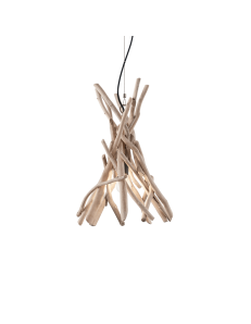 IDEAL LUX: Driftwood sp1 sospensione legno naturale paralume tessuto canvas in offerta