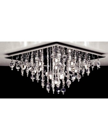 : Plafoniera quadrata cristallo 14 luci gocce e pendenti rotondo 65x65cm in offerta
