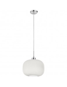 PERENZ: Lampada a sospensione cromo lucido paralume in vetro plissettato bianco 30cm in offerta