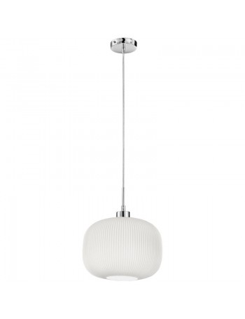 PERENZ: Lampada a sospensione cromo lucido paralume in vetro plissettato bianco 30cm in offerta