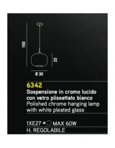 PERENZ: Lampada a sospensione cromo lucido paralume in vetro plissettato bianco 30cm in offerta 2