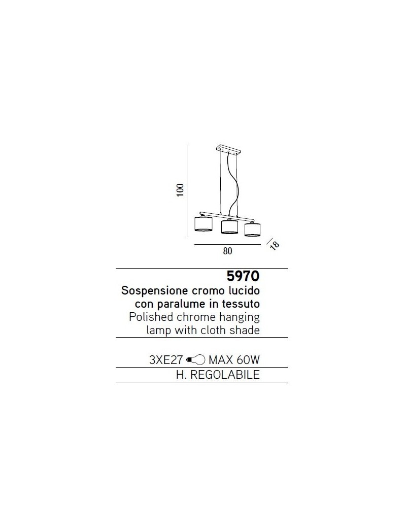 Perenz 5972 Lampadario Cromo Lucido Con Paralume In Tessuto