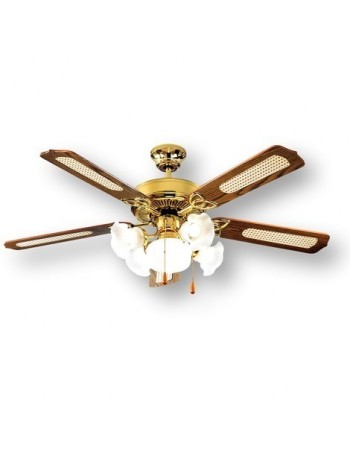 PERENZ: Ventilatore soffitto 5 pale con luce ottone lucido in offerta