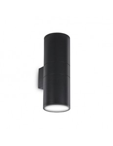 IDEAL LUX: Gun ap2 big applique parete per esterno giardino doppio diffusore nero vetro 31cm in