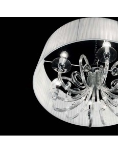 ONDALUCE: Lampada a sospensione cristallo con paralume organza bianco 6 luci in offerta 2