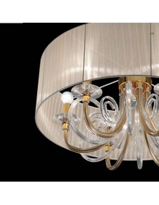 ONDALUCE: Lampada a sospensione cristallo oro trasparente paralume organza ambra in offerta 2