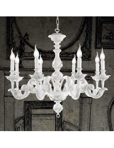 ONDALUCE: Agata lampadario sospensione legno bianco classico 8 luci in offerta