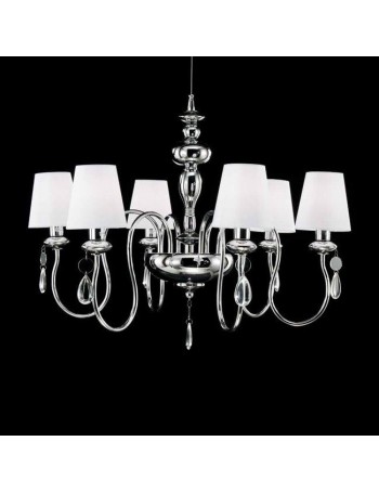ONDALUCE: Lampadario sospensione metallo cromato 6 luci paralume tessuto bianco in offerta