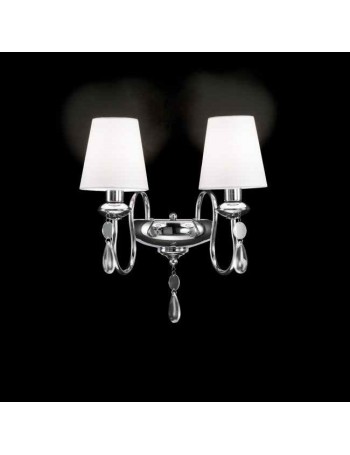 ONDALUCE: Applique lampada parete metallo cromato 2 luci paralume tessuto bianco gocce in offerta