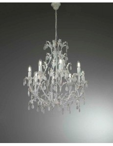 MR DESIGN: Cascino lampadario artigianale 8 luci bianco anticato gocce satinate shabby in offerta 2