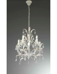 MR DESIGN: Cascino lampadario artigianale 5 luci bianco anticato gocce satinate shabby in offerta 2