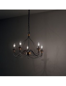 MR DESIGN: Lampadario 5 luci metallo lavorato finitura ruggine shabby chic in offerta