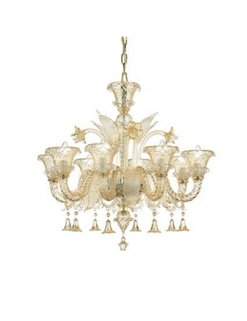 MR DESIGN: Lampadario sospensione stile muranese vetro soffiato ambra 8 bracci soggiorno camera in