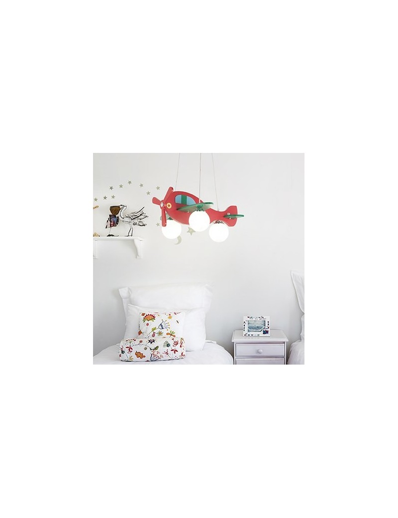 Aereo in legno lampada sospensione cameretta bambini rosso e verde Cameretta bimbo verde