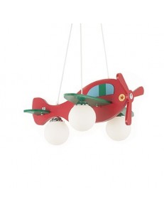 MR DESIGN: Aereo in legno lampada sospensione cameretta bambini rosso e verde sfere vetro bianco in 2