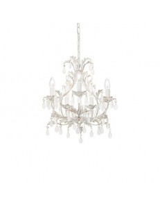 MR DESIGN: Cascino lampadario artigianale 5 luci bianco anticato gocce satinate shabby in offerta