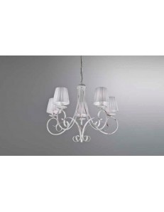 MR DESIGN: Lampadario 5 luci ferro battuto artigianale bianco antico shabby chic paralume tessuto