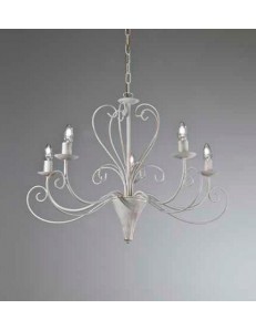 MR DESIGN: Shabby lampadario 5 bracci ferro battuto artigianale bianco antico camera soggiorno in