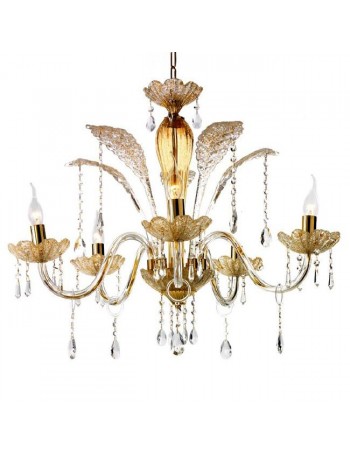 ONDALUCE: Goccia lampada sospensione stile murano con pendenti cristallo 5 luci 72cm in offerta